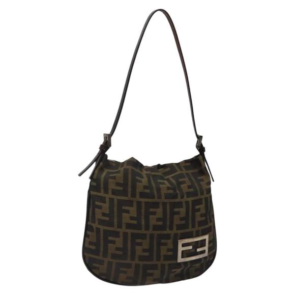 FENDI Zucca Canvas Shoulder Bag Brown Black Auth am8381 - Picture 1 of 16